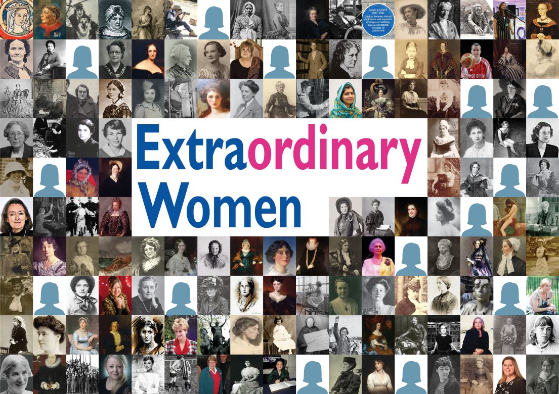 Many different pictures of women - from portraits, blank people icons, paintings and selfies of varying ages.